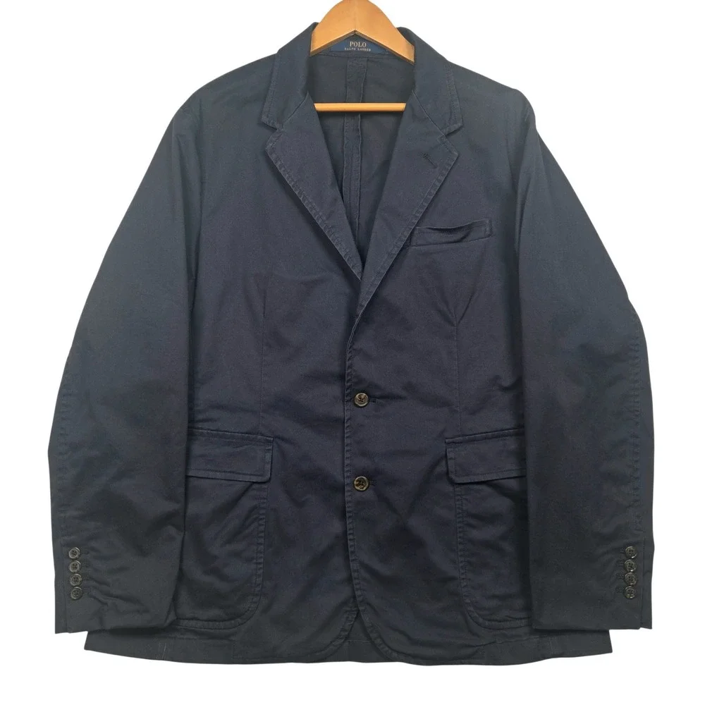 Polo Ralph Lauren Sport Coat Mens XXL Navy Blue Cotton Stretch Blazer Jacket